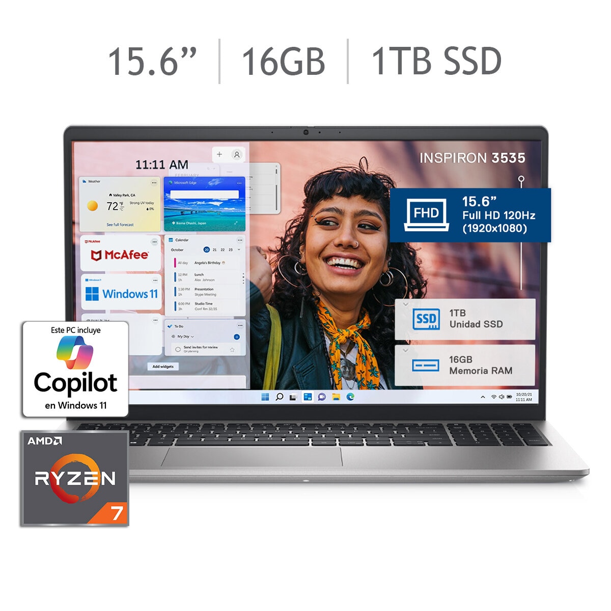 DELL Inspiron 3535 Laptop 15.6" Full HD AMD Ryzen 7 16GB 1TB SSD