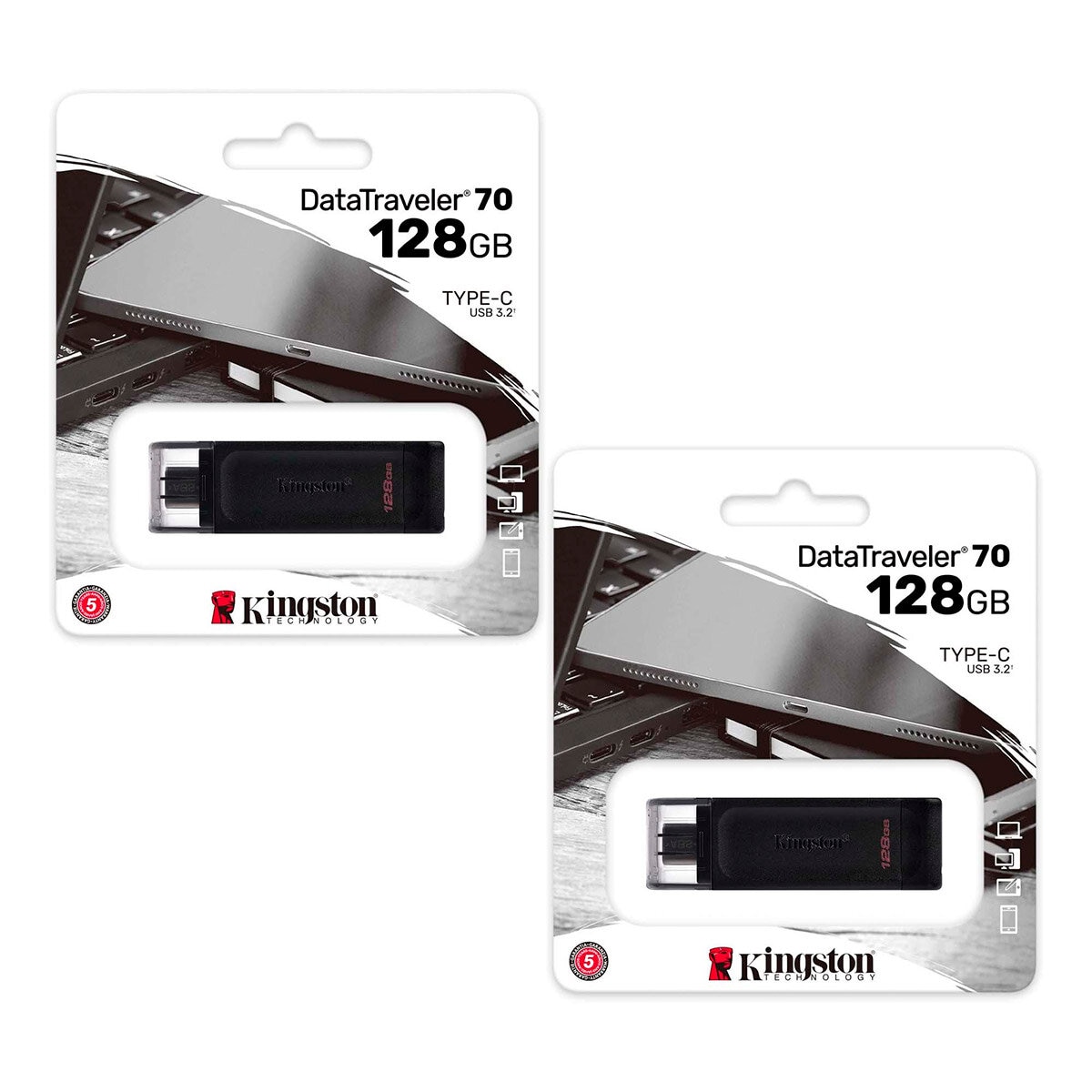Kingston, Kit de 2 Memorias USB-C DT70 de 128GB