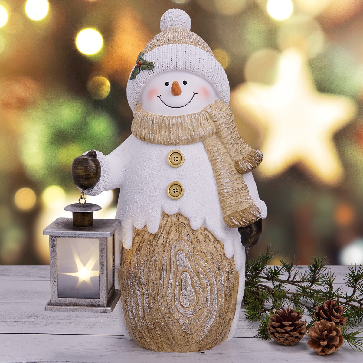 Figura Navideña con Linterna LED, Muñeco de Nieve