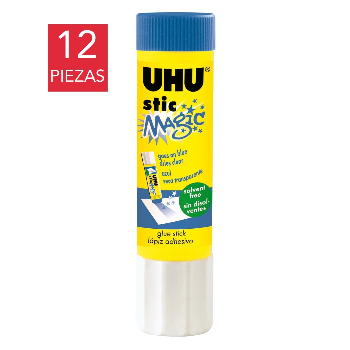 UHU Lápiz Adhesivo Azul 21 gramos, 12 Piezas