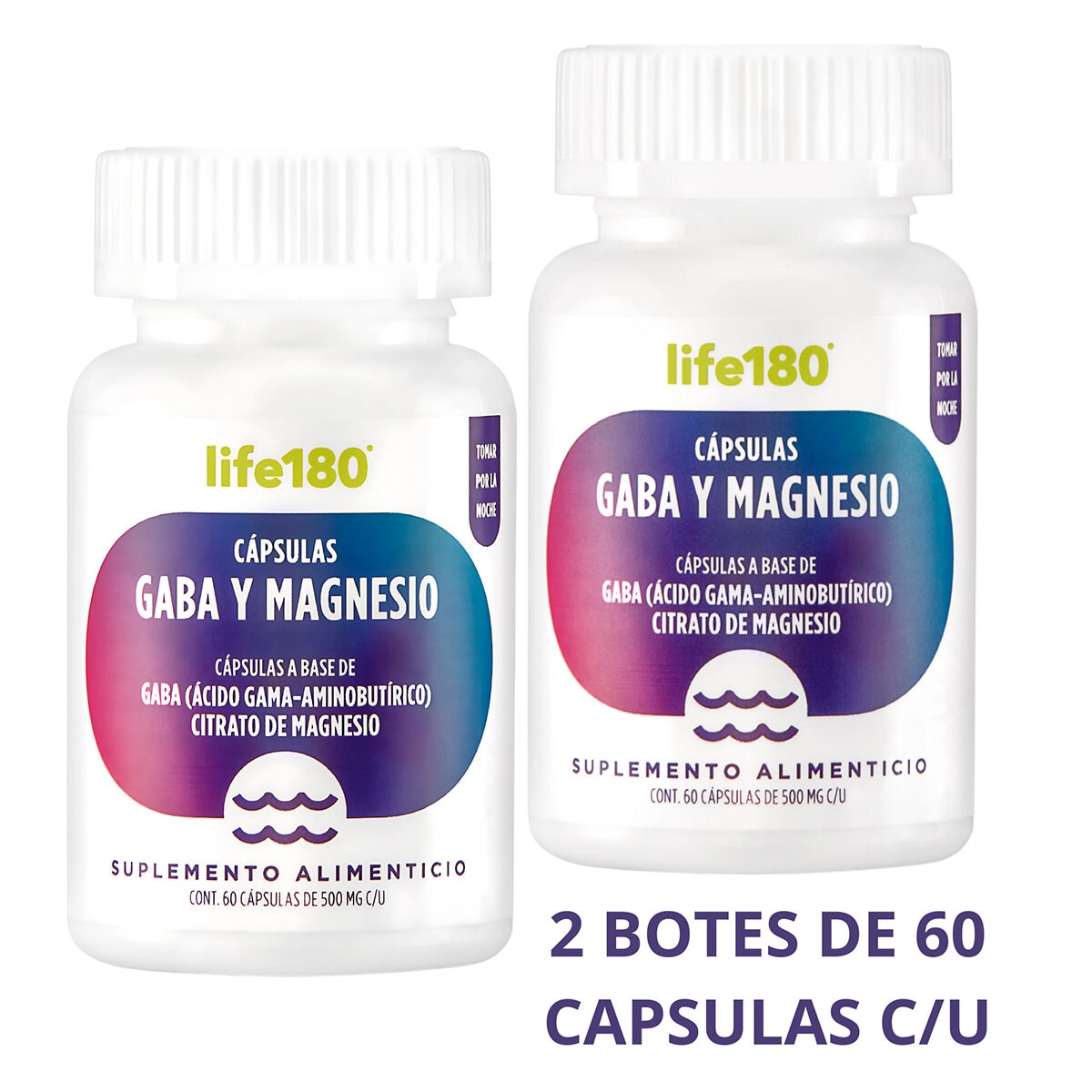 Life 180 GABA + Citrato de Magnesio 2 Frascos de 60 Cápsulas c/u Life 180 GABA + Citrato de Magnesio 2 Frascos de 60 Cápsulas c/u