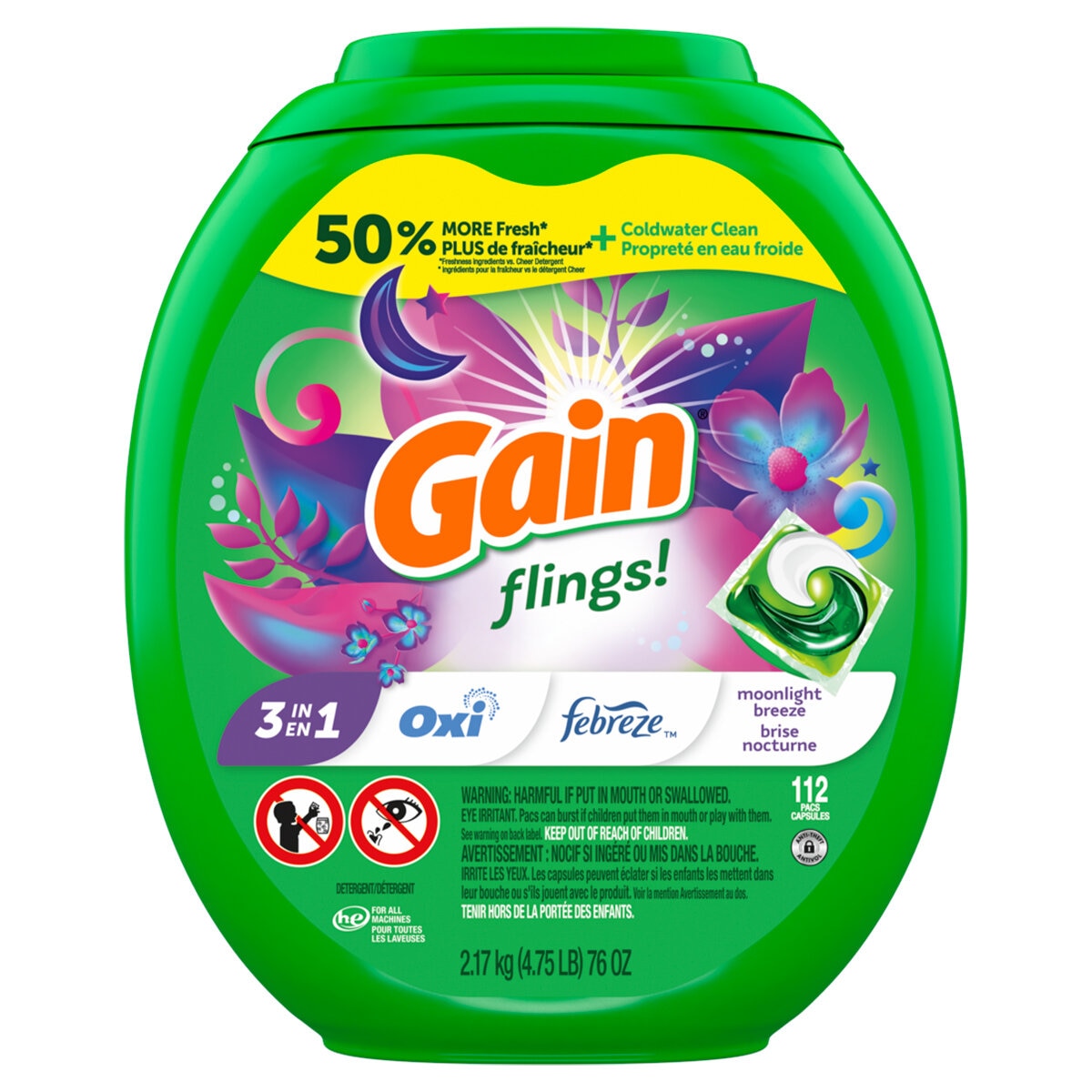 Gain Flings Detergente para Ropa en Cápsulas 112 pzas