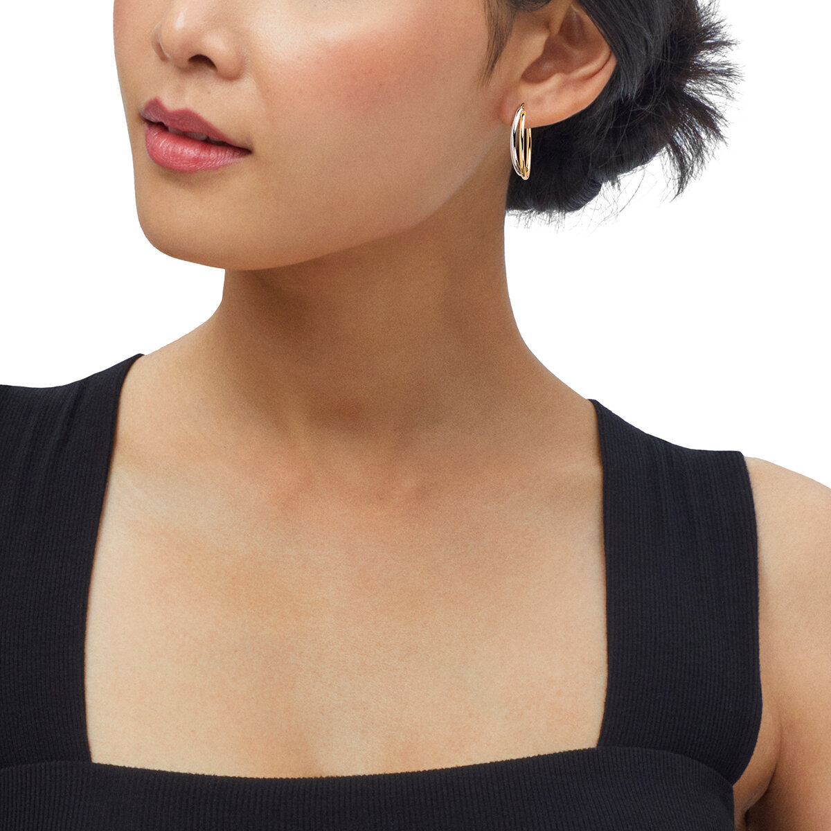 Aretes, Arracadas de Doble Fila, Oro Dos Tonos 14K Aretes, Arracadas de Doble Fila, Oro Dos Tonos 14K