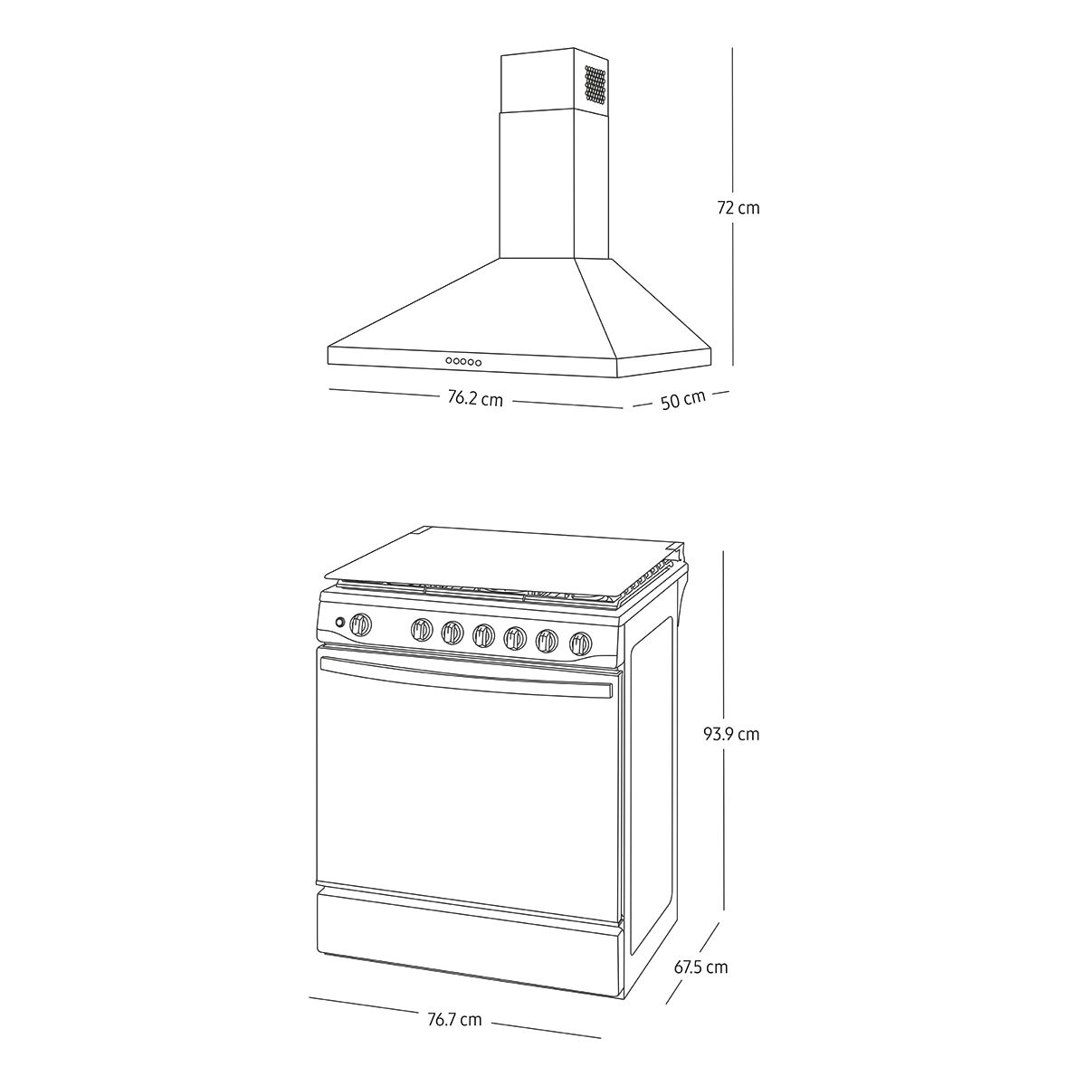 Samsung Combo Campana 76cm y Estufa con 6 Quemadores