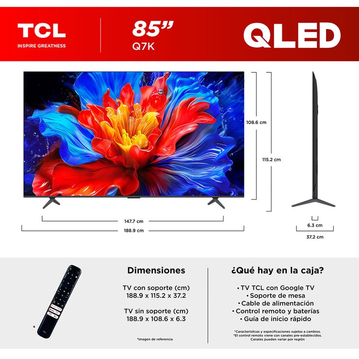 TCL Pantalla 85" QLED 4K Google TV