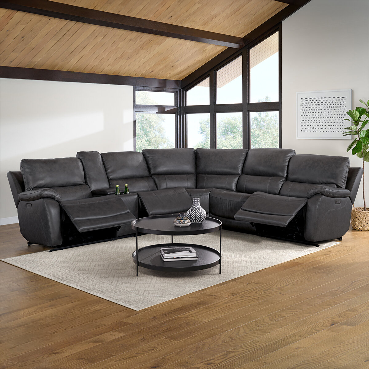 Gilmancreek Furniture, Sofá seccional reclinable de piel con sistema y cabeceras eléctricas