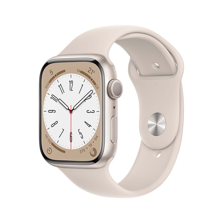 Apple Watch Series 8 (GPS) - Caja de aluminio en blanco estrella de 45 mm con correa deportiva blanco estrella 