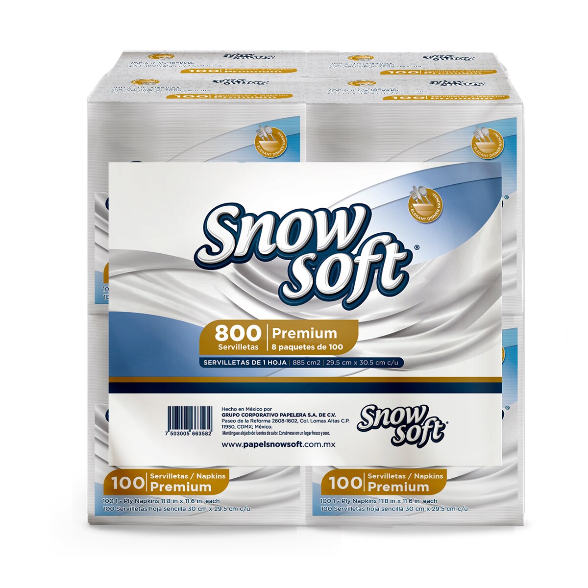 Snow Soft Servilletas Premium8 paquetes de 100 servilletas
