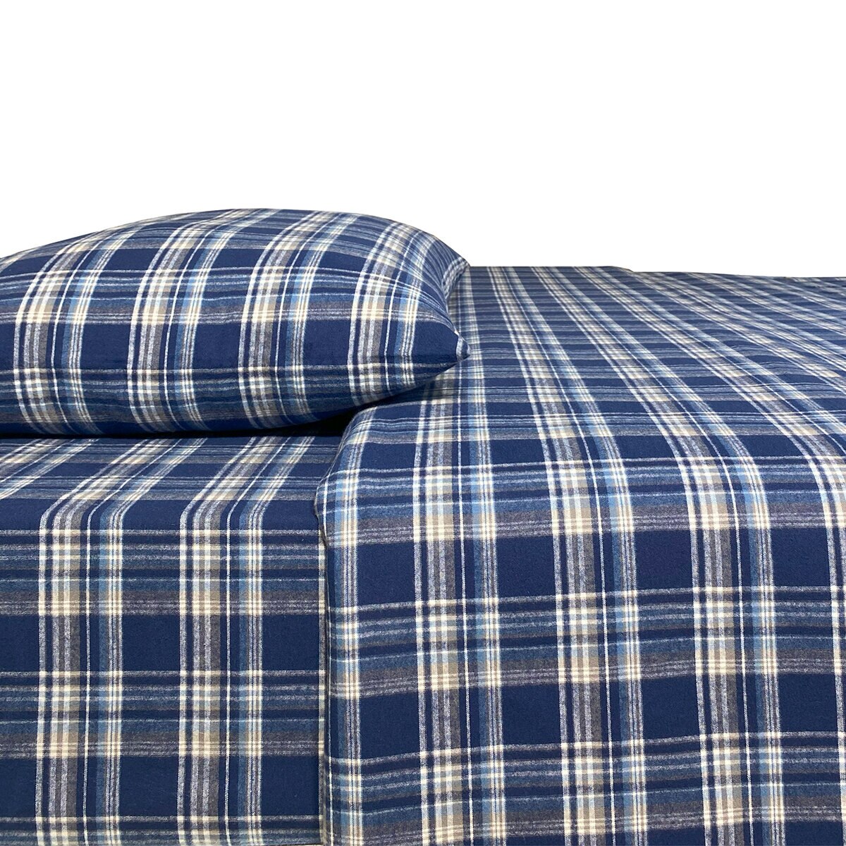 Flannel From Portugal, Juego de Sábanas de Franela, Tamaño Individual 3 piezas, Navy Plaid