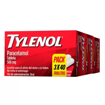 Tylenol Paracetamol 3 Cajas con 40 Tabletas de 500mg c/u