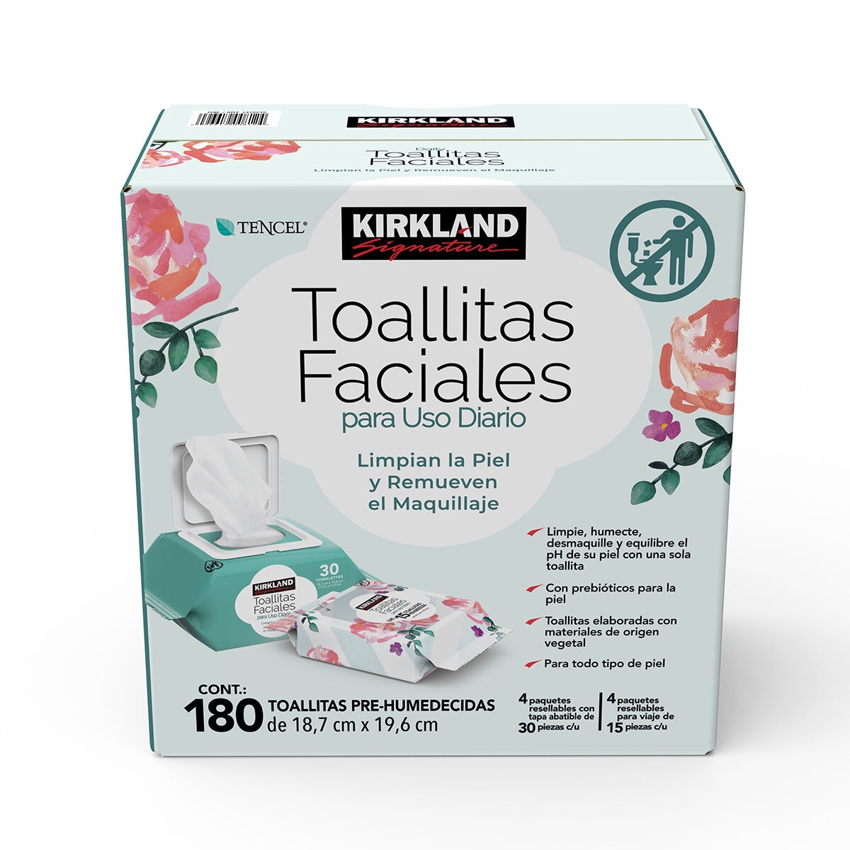 Kirkland Signature Toallitas Faciales 180 pzas