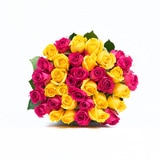 Bouquet de 36 rosas color fucsia y amarillo