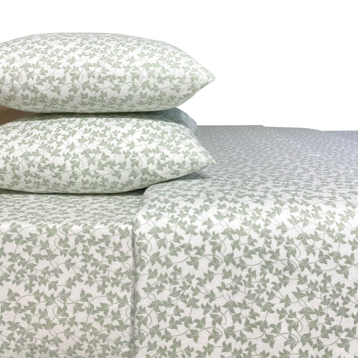 Flannel From Portugal, Juego de Sábanas de Franela, Tamaño Queen 4 Piezas, Vines Sage