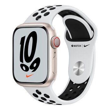 Apple Watch Nike S7 (GPS + Celular) Caja de aluminio blanco estrella 41mm con correa deportivo platino puro/negra