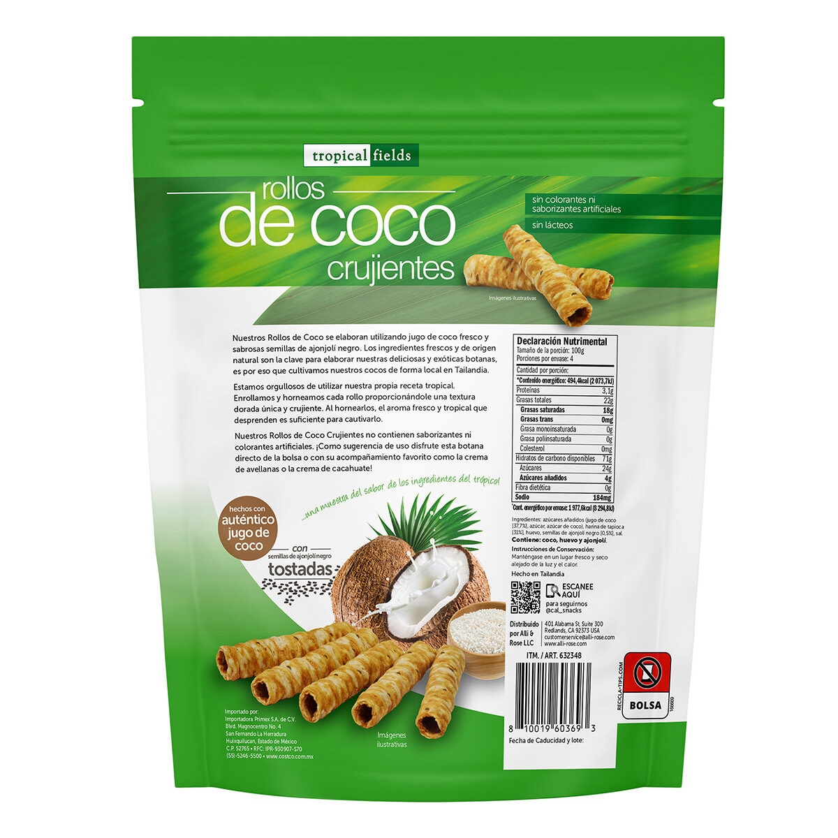 Tropical Fields Rollos de Coco Crujientes 400 g