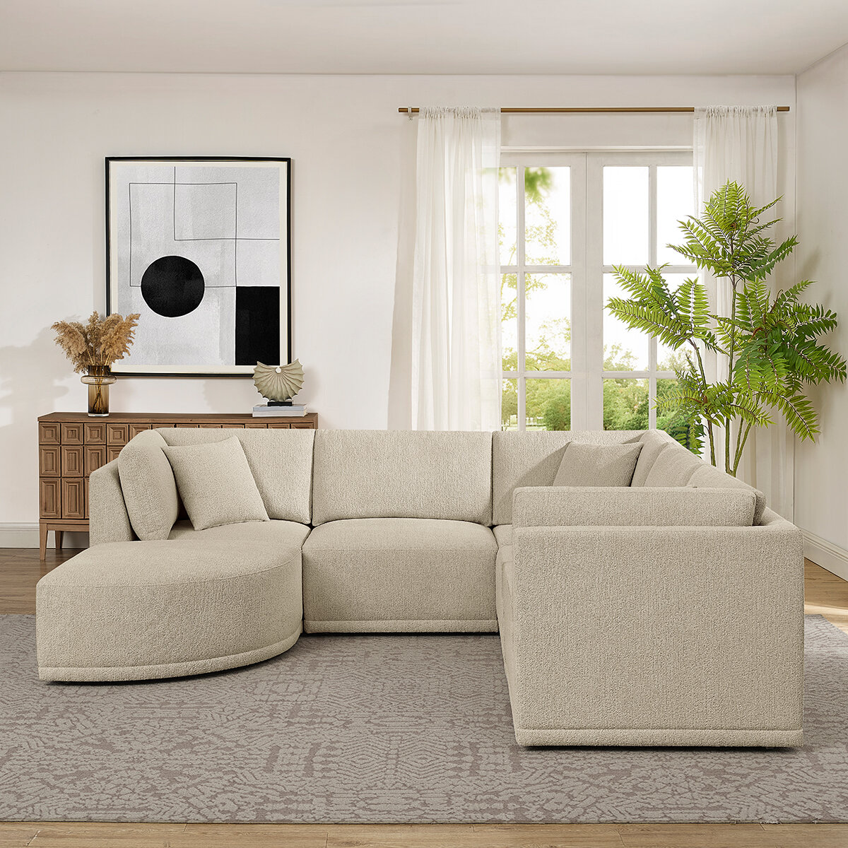 Thomasville, Seccional Modular de Tela de 6 piezas con Otomano Curvado