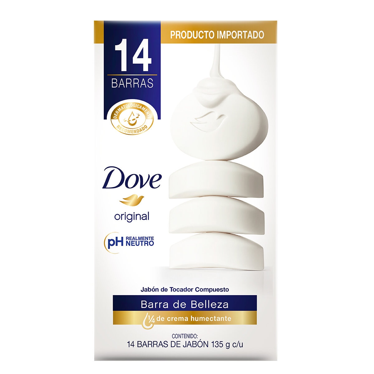 Dove, jabón de tocador en barra (14 piezas de 135 gramos c/u)