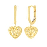 Aretes de Corazon, Filigrana, Oro Amarillo 14K