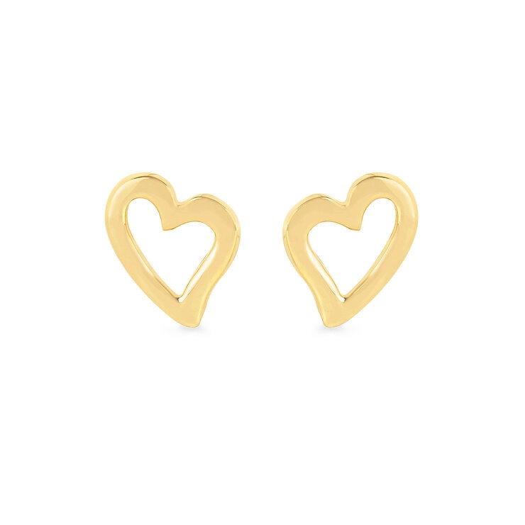 Aretes de Corazon, Oro Amarillo 14K