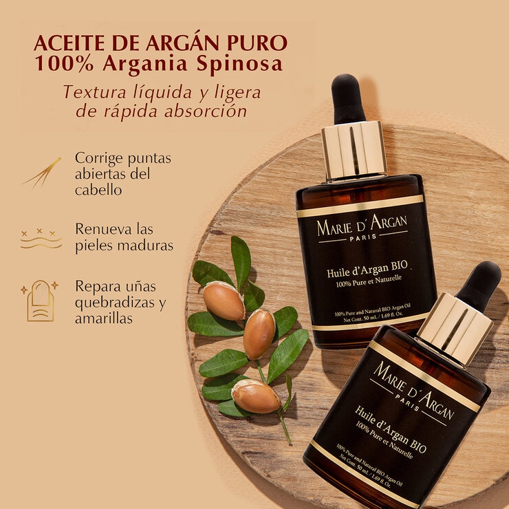 Marie D'Argan, Dúo Aceite de Argán 100% orgánico y vegano