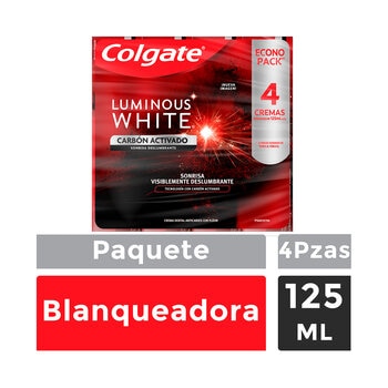 Pasta Dental con Carbón Activado, Colgate Luminous White, 4 pzas 