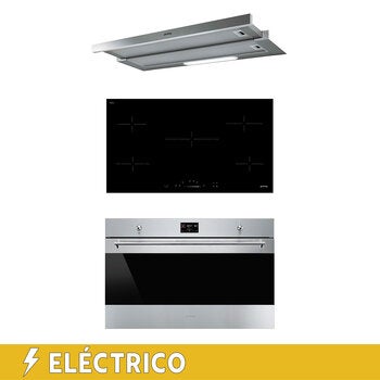 Smeg Combo Eléctrico de Campana de 90 cm + Parrilla de 4 quemadores + Horno de 90 cm Smeg Combo Eléctrico de Campana de 90 cm + Parrilla de 4 quemadores + Horno de 90 cm
