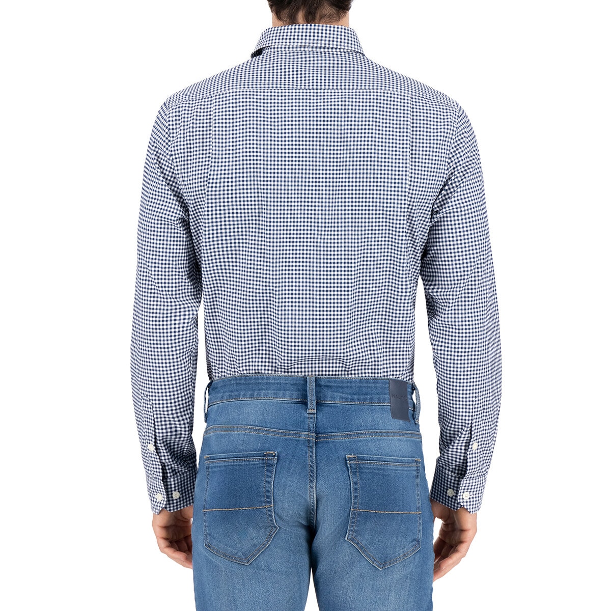 Nautica Camisa para Caballero Azul y cuadros blancos Mediana