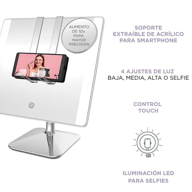 Conair, Espejo de Halo Cuadrado Con Luz LED BE04SM