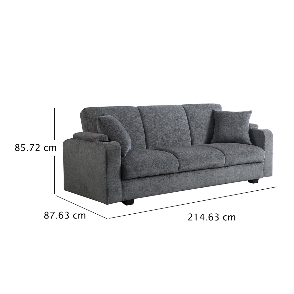 Coaster, Sofá cama Gris Colección Heideck 3 plazas con porta vasos