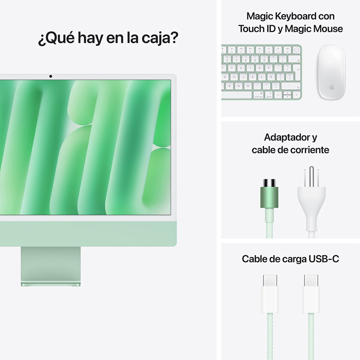 Apple iMac 24" 256GB 4.5K Chip M4 Verde CPU de 10 Núcleos GPU de 10 Núcleos Memoria Unificada de 16GB