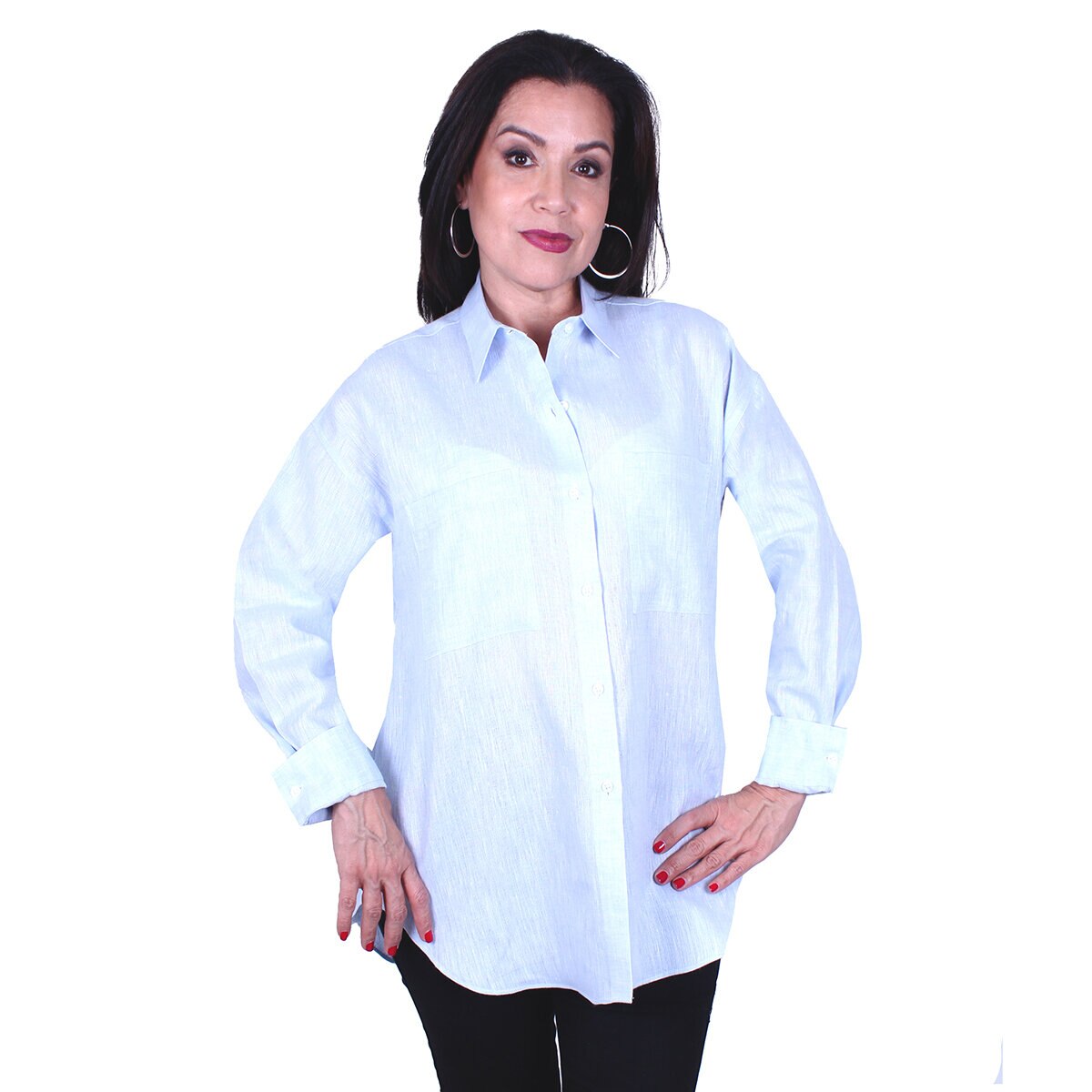 EC BLUSA LINO OVERSIZED DAMA AZUL CIELO .MX