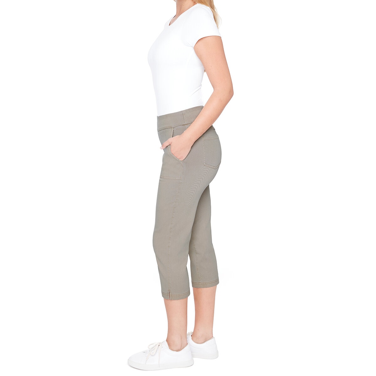 S.C. & CO Pantalones Capri para Dama Gris Extra Grande