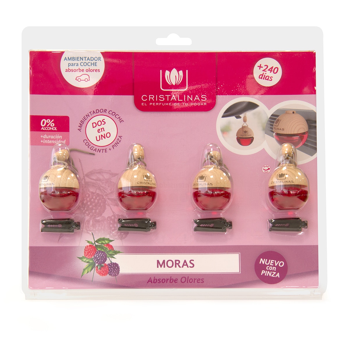Cristalinas aromatizante para auto 4 piezas Moras