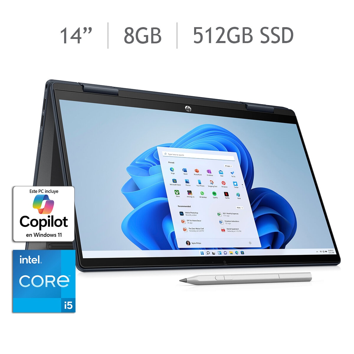 HP Pavilion x360 14-ek0008la Laptop 14" Full HD Intel Core i5 8GB 512GB SSD + Stylus Pen