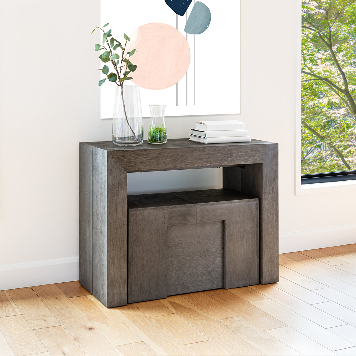 Transformer Table, Set de Comedor Expandible, Capacidad de hasta 12 Personas, 100% Madera, Color Gris Abedul