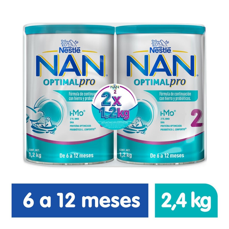 Nestle NAN Optipro 2 fórmula para bebé 2 Latas de 1.2 kg