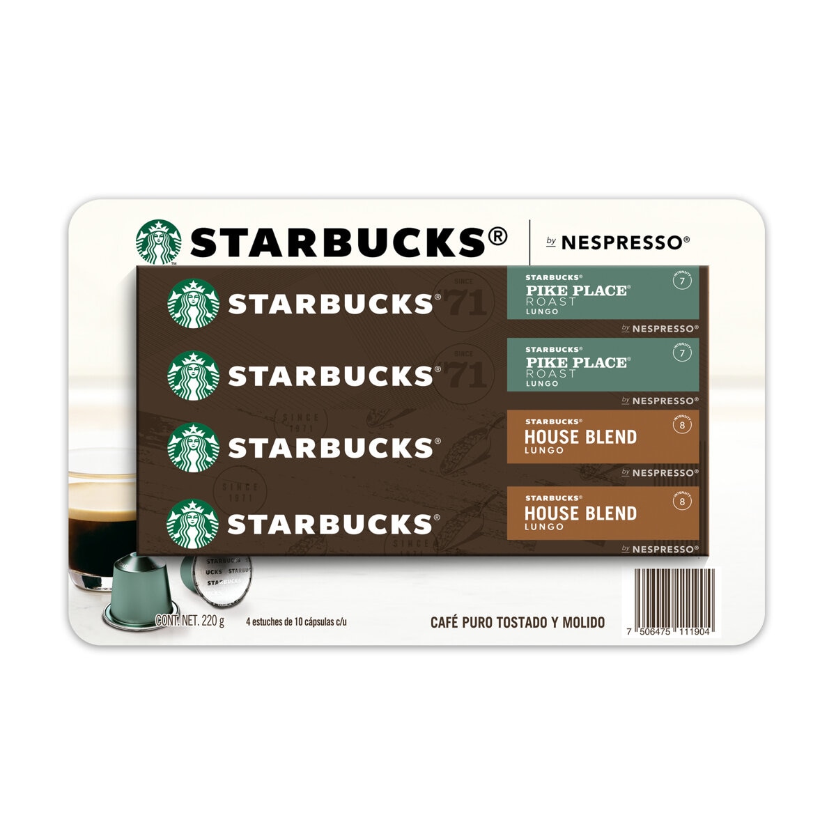 Starbucks Cápsulas Nespresso, 40 cápsulas Café Pike Place y House Blend