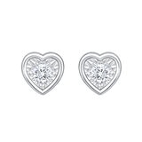 Aretes de Corazon de Diamantes 0.10ctw, Oro Blanco 14K