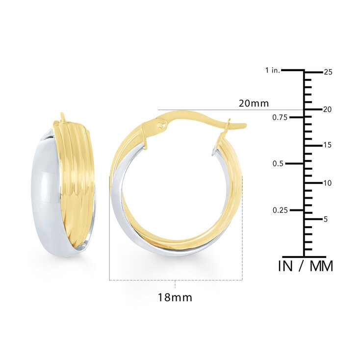 Aretes, Arracadas de Doble Fila, Oro Dos Tonos de 14K