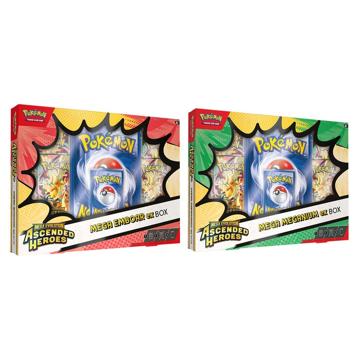 Mega Evolution Pokémon Ascended Heroes, Juego de Cartas Coleccionables, Mega Embroar ex BOX/ Mega Meganium ex BOX Mega Evolution Pokémon Ascended Heroes, Juego de Cartas Coleccionables, Mega Embroar ex BOX/ Mega Meganium ex BOX