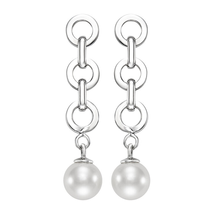 Aretes de Perlas Cultivadas, Oro Blanco de 14K