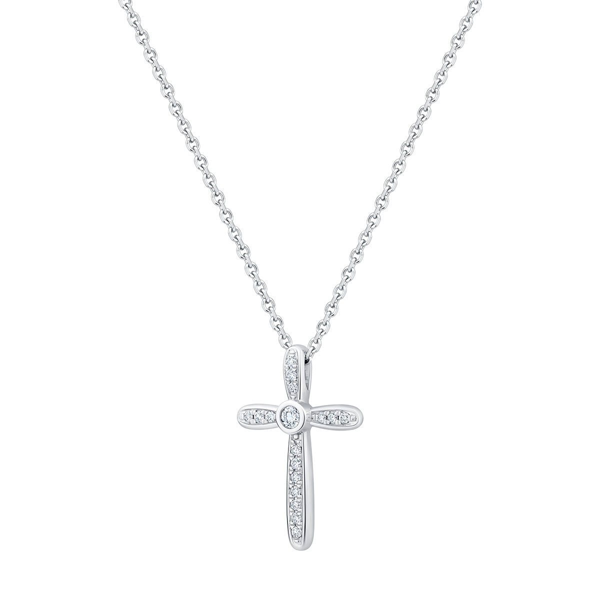 Dije de Cruz de Diamantes 0.20ctw, Oro Blanco 14K