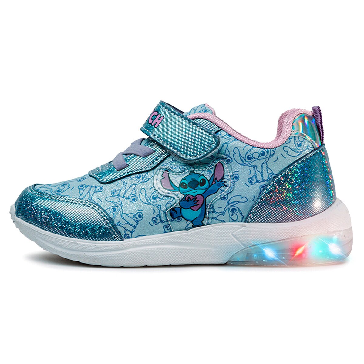 Disney Stitch, Tenis Color Azul con Luces, para Niña, Varias Tallas