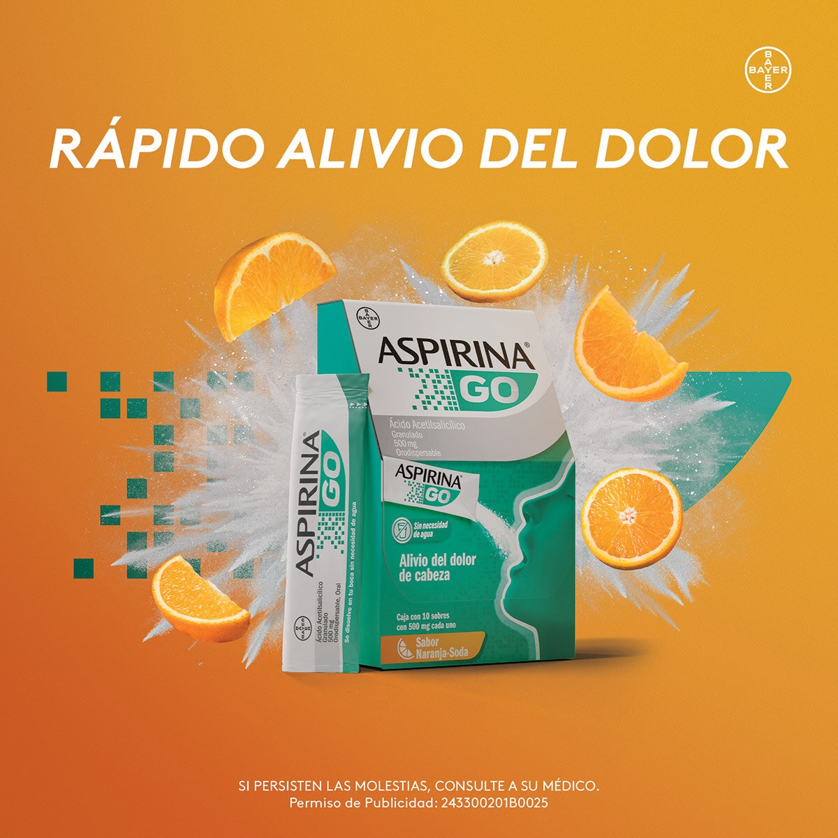 Aspirina Go Sabor Naranja 2 Cajas con 10 Sobres c/u