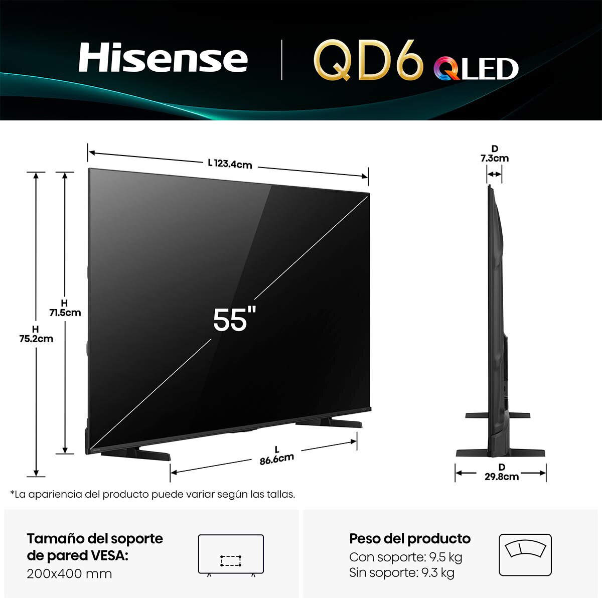 Hisense Pantalla 55" QLED 4K Fire TV
