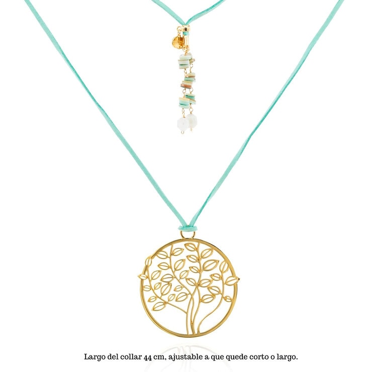 Ablime, Juego de Collar, Aretes y Anillo con Diseño de Árbol de la Vida en Baño de Oro
