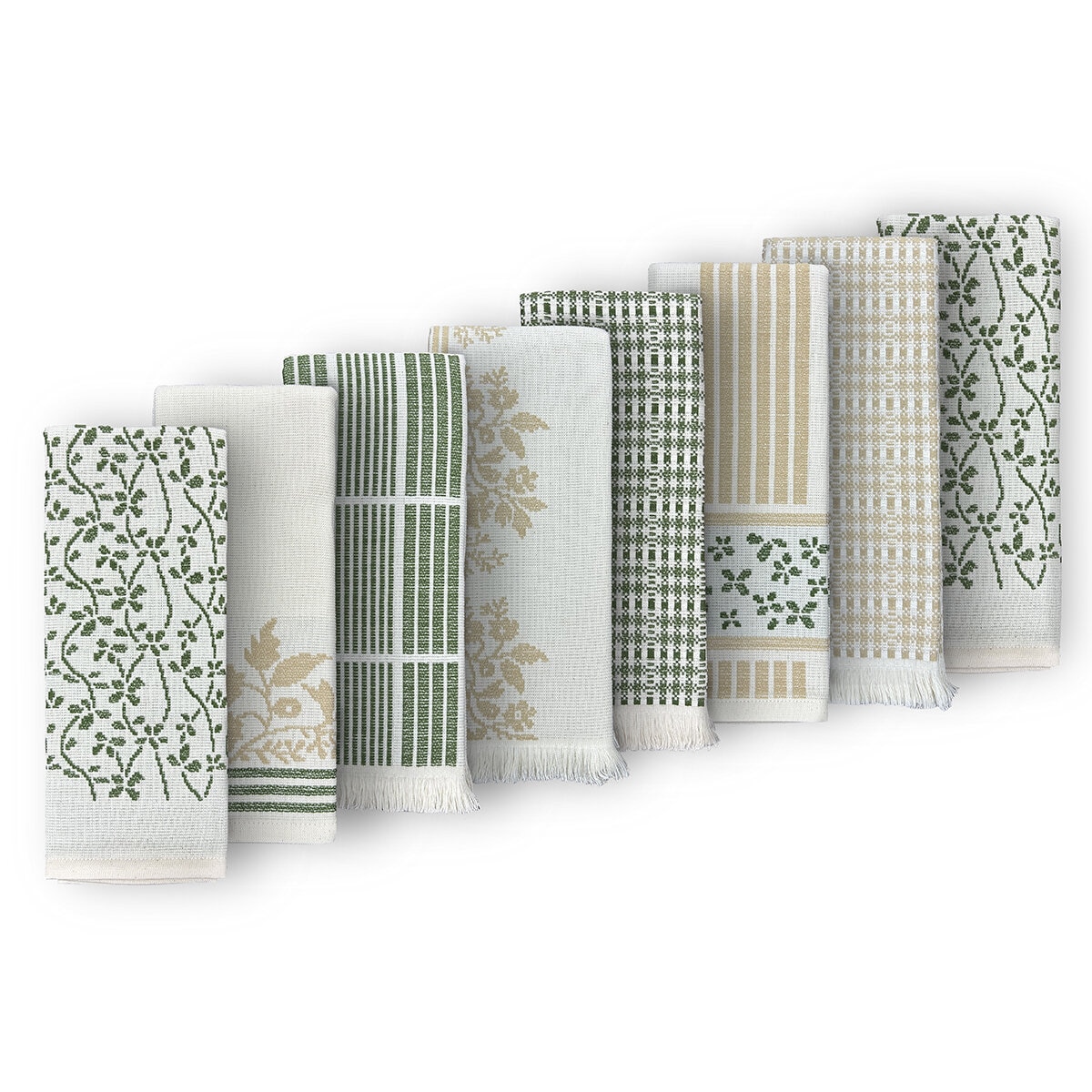 Juego de 8 Toallas de Cocina, Hojas Verdes