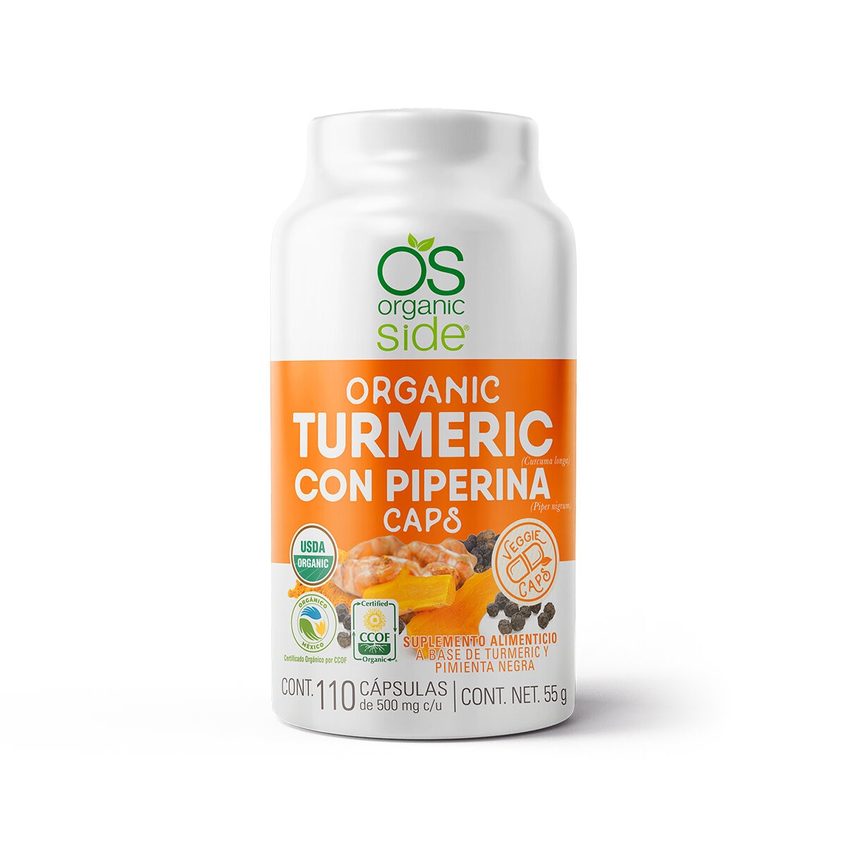 Organic Side Cúrcuma con Piperina 110 Cápsulas
