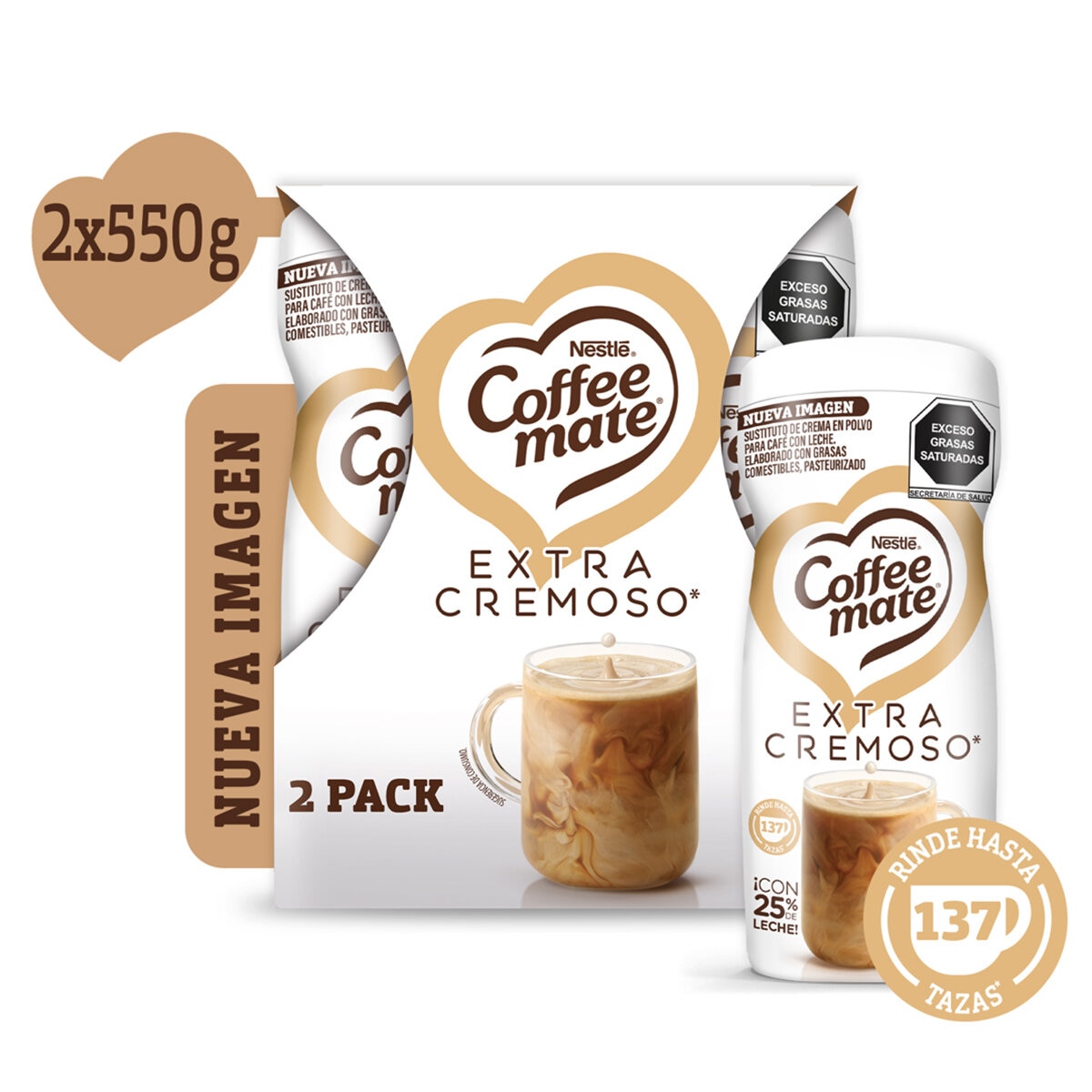 Coffee Mate Extra Cremoso Sustituto de Crema en polvo 2 pzas de 550 g