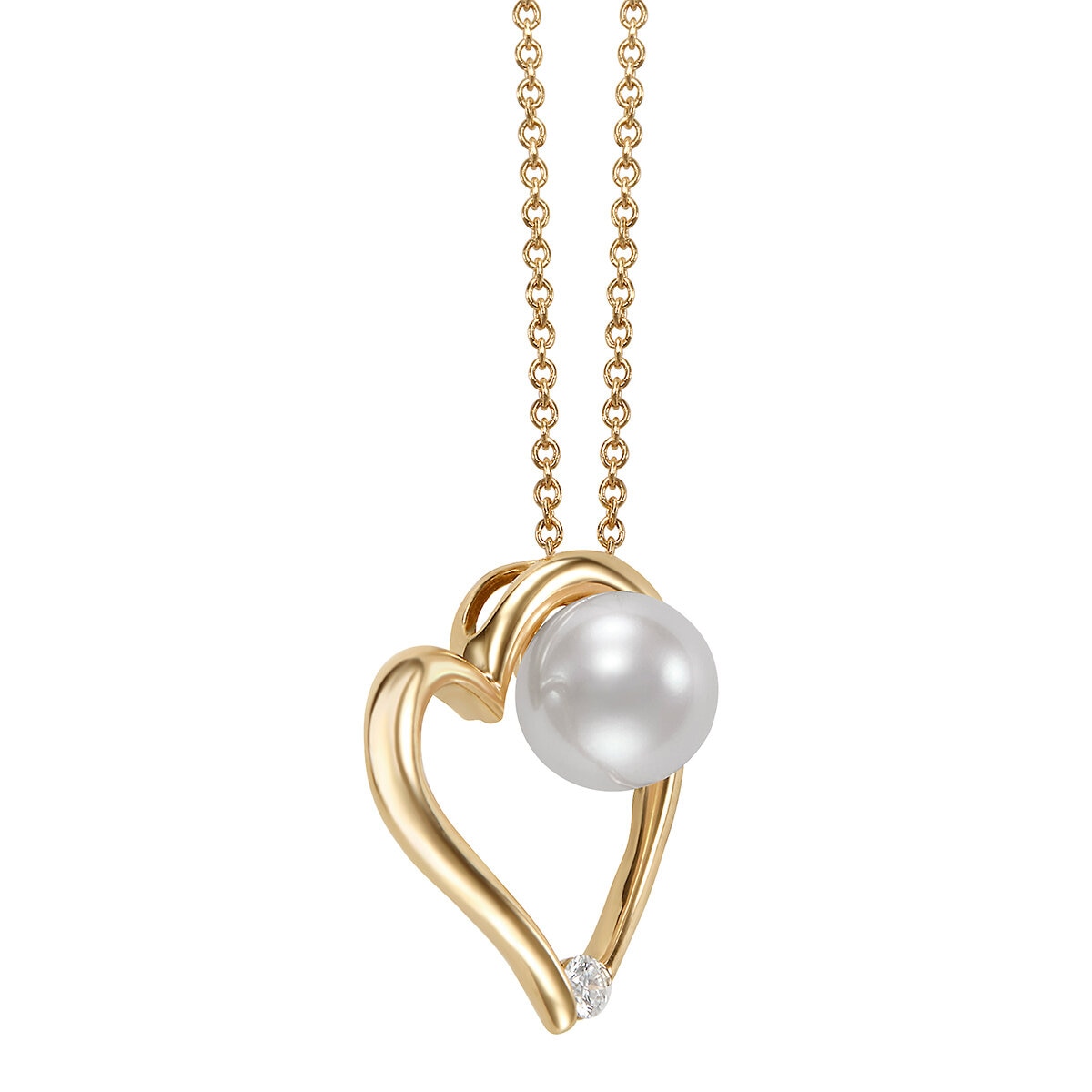 Dije de Perla Cultivada, 7-7.5mm, Con Diamante .053ctw, Oro Amarillo de 14K
